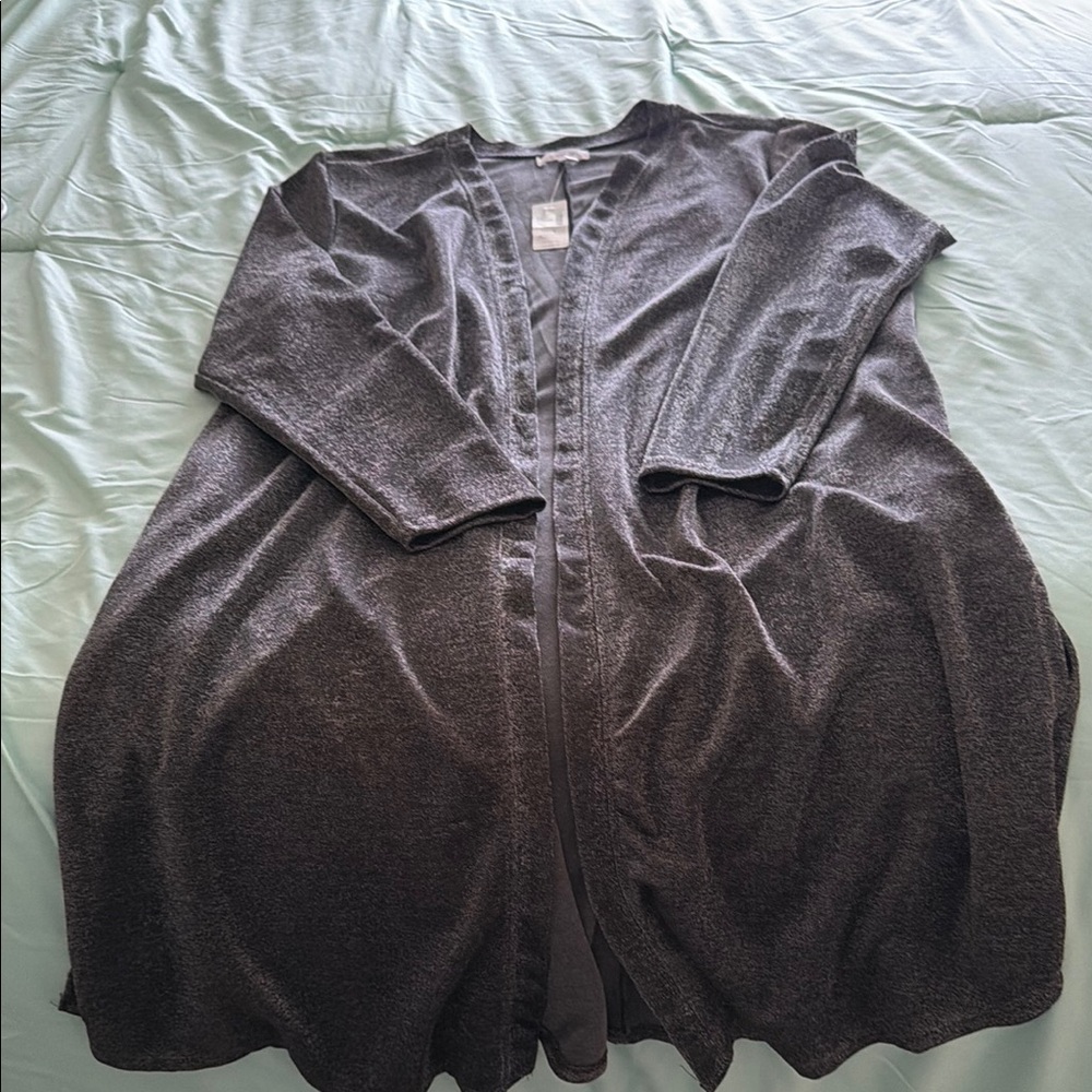 Charcoal Open-Front Knit Cardigan